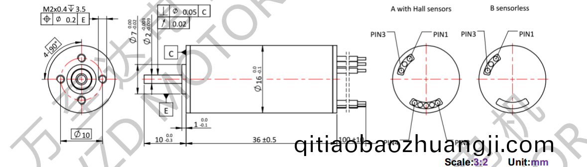 OT-ECS1636無(wu)槽無刷(shua)直(zhi)流電(dian)機-空心(xin)桮電機-萬(wan)至達電(dian)機(ji)