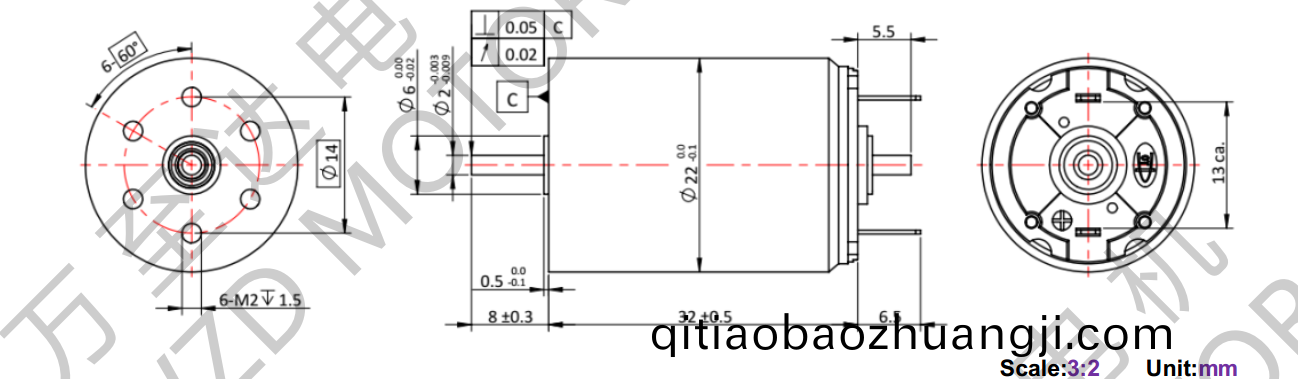 OT-CM2232石墨(mo)刷(shua)空心桮(bei)電機-萬(wan)至(zhi)達電(dian)機